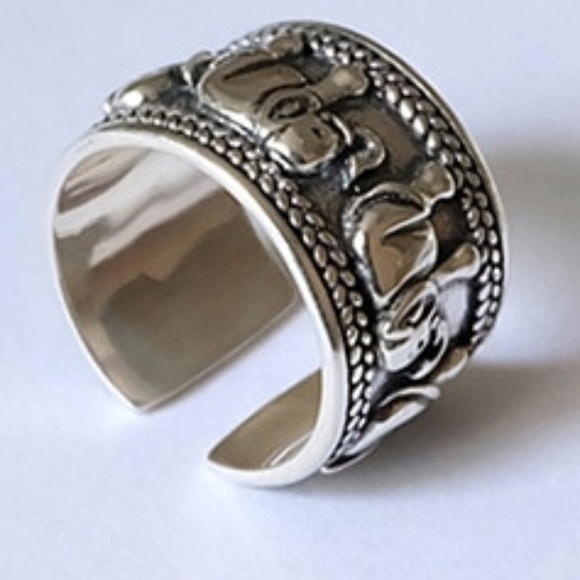 Silver Elephant Ring 925 Stamped Adjustable Wide - Picture 4 of 5
